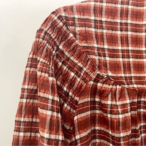 Treasure & Bond Red Plaid V-neck Long Sleeve Blouse Size Small - Picture 5 of 9